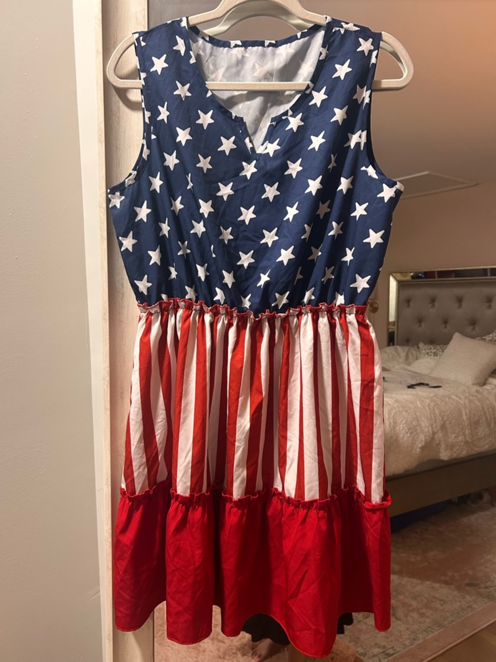 Sleeveless Star & Stripe Casual Summer Dress in Red, White & Navy